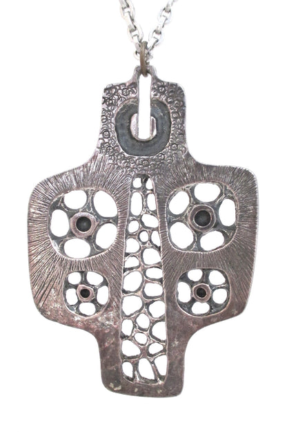 Guy Vidal Canada vintage brutalist pewter pinwheels pendant necklace
