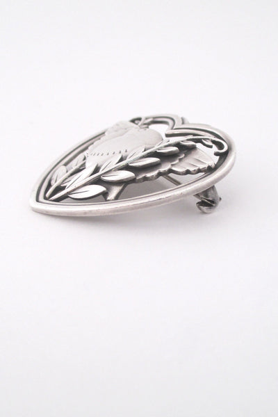 detail Georg Jensen Denmark vintage sterling silver bird heart brooch # 239 by Arno Malinowski