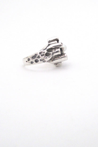 Robert Larin textured sterling & pearl sculptural ring