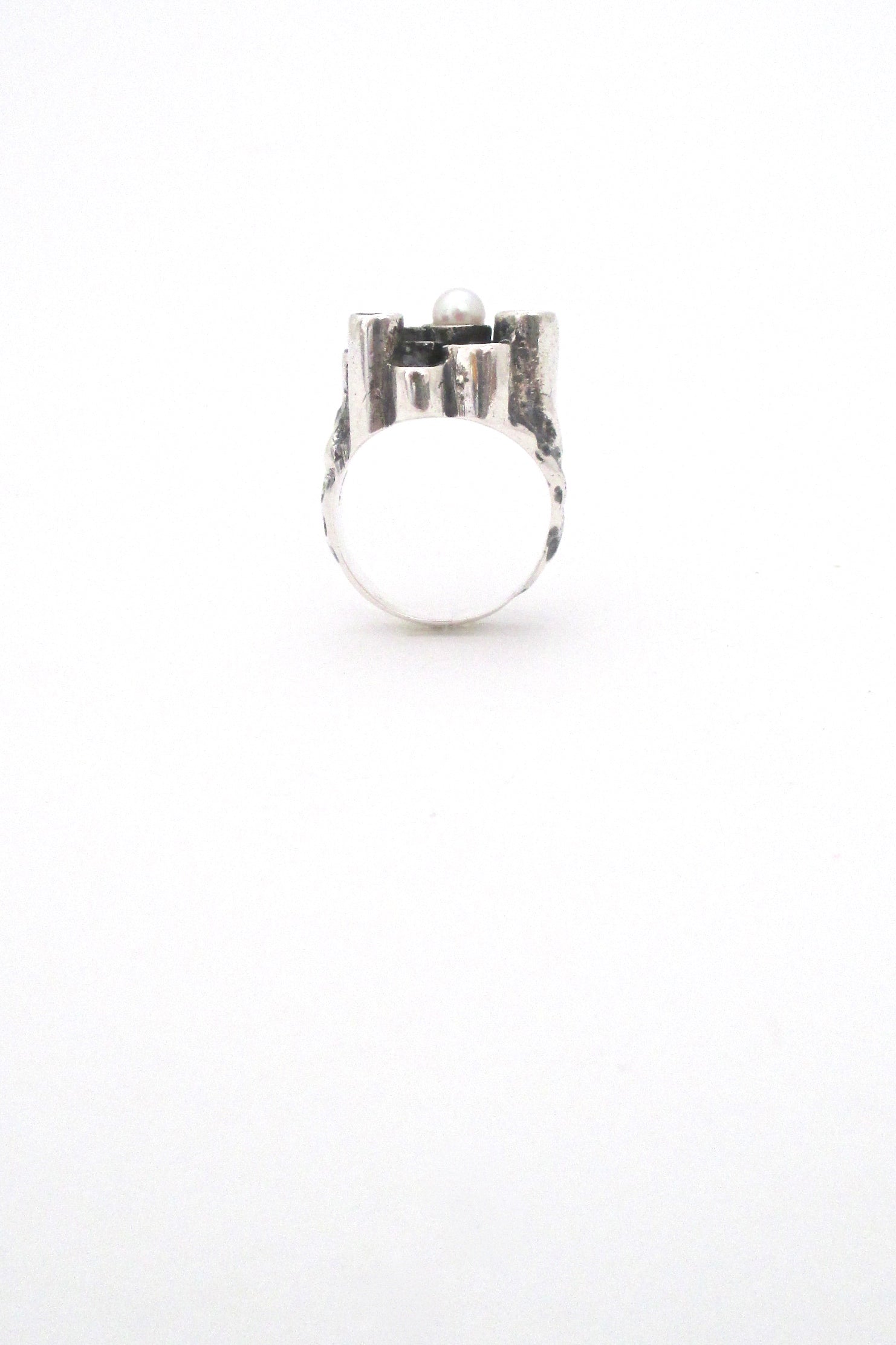 profile Robert Larin textured sterling & pearl sculptural ring