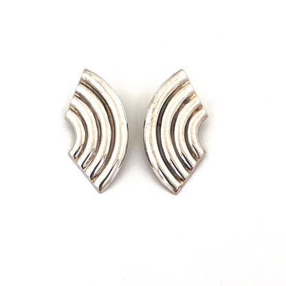 detail large vintage silver rainbow clip earrings Mexico Modernist jewelry design