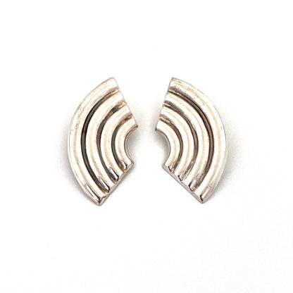 vintage large ear clips ~ silver rainbows