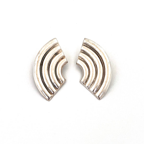 vintage large ear clips ~ silver rainbows