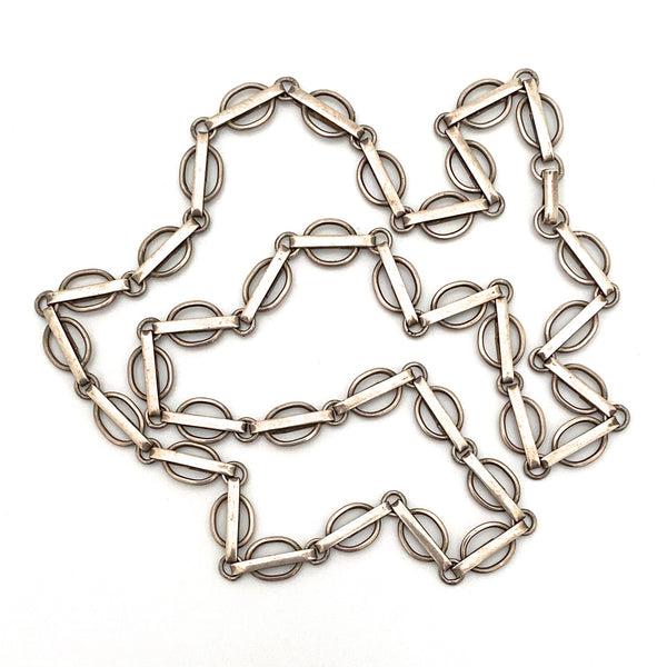detail vintage silver fancy link chain necklace mid century Modernist jewelry design