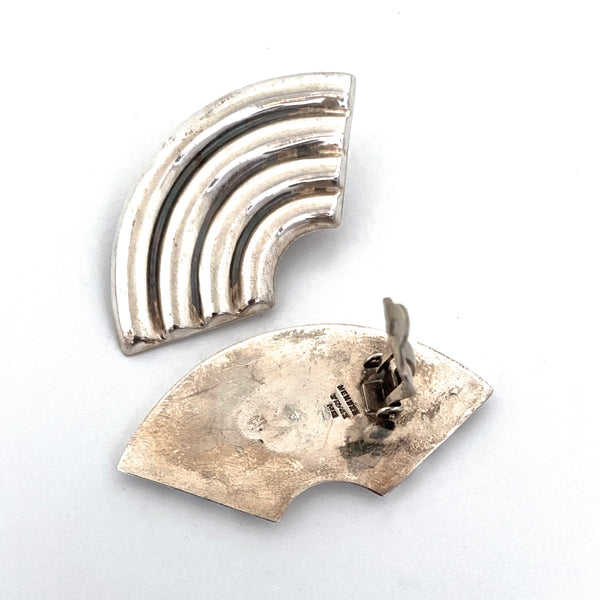 vintage large ear clips ~ silver rainbows