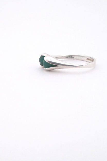 profile Elis Kauppi for Kupittaan Kulta Finland vintage Scandinavian Modern silver chrysoprase ring