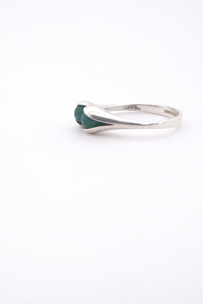 profile Elis Kauppi for Kupittaan Kulta Finland vintage Scandinavian Modern silver chrysoprase ring