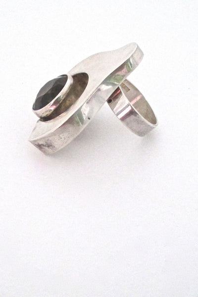 profile Salovaara Finland extra large vintage modernist ring in sterling silver and smoky quartz