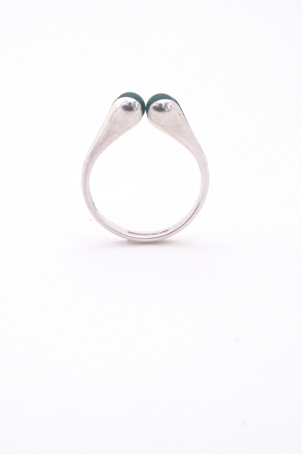 Elis Kauppi for Kupittaan Kulta Finland vintage Scandinavian Modern silver chrysoprase ring