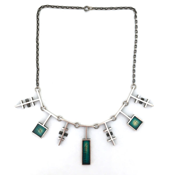 Bernard Chaudron sterling silver & aqua resin enamel necklace ~ rare