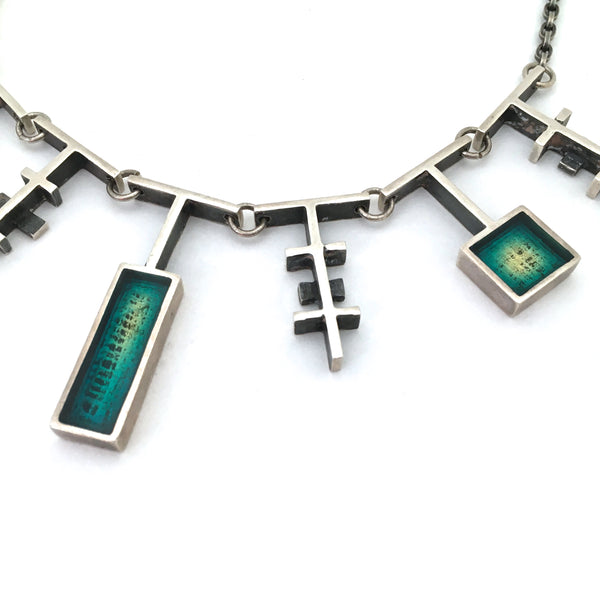 Bernard Chaudron sterling silver & aqua resin enamel necklace ~ rare