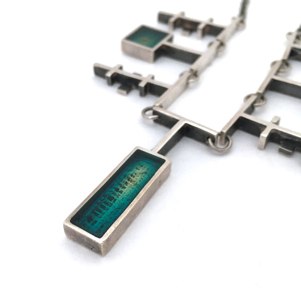 detail Bernard Chaudron Canada vintage sterling silver resin enamel necklace rare modernist jewellery design