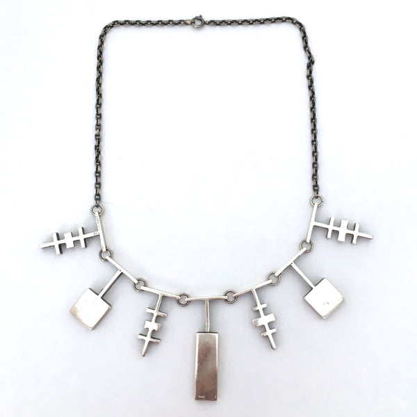 Bernard Chaudron sterling silver & aqua resin enamel necklace ~ rare