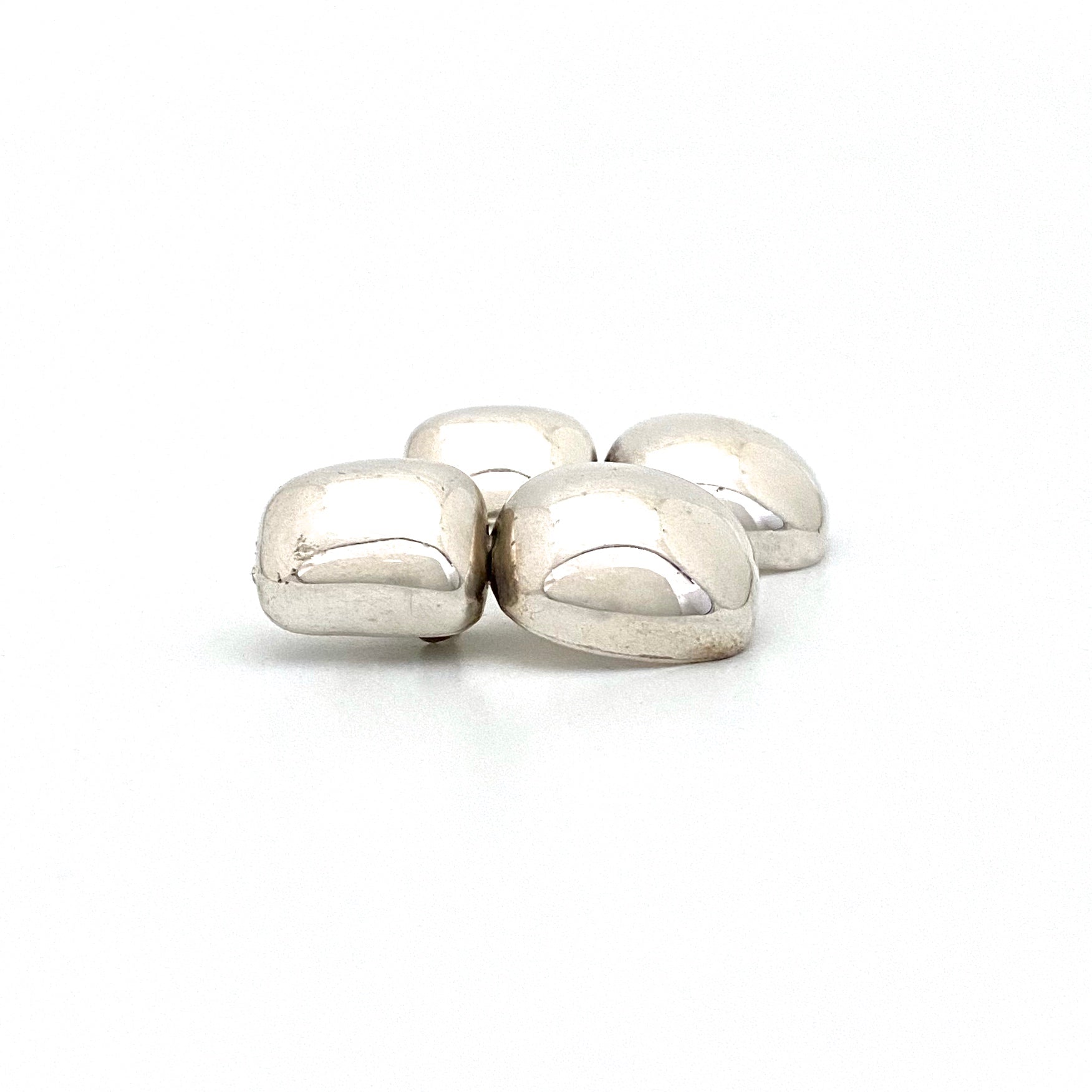 profile vintage Mexico silver drop earrings double cushion Modernist jewelry design