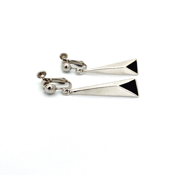 detail vintage Mexico silver black inlay drop earrings Modernist jewelry design