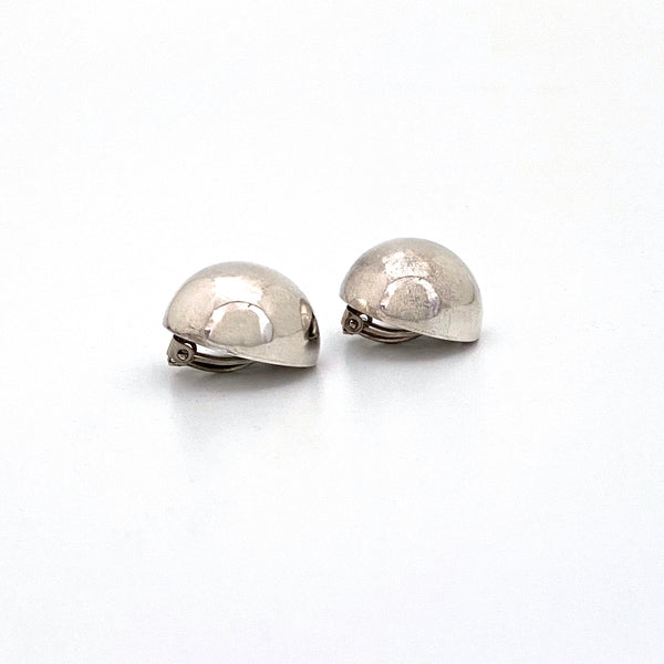 vintage silver medium round dome ear clips ~ Mexico