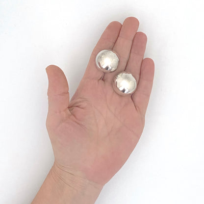 scale vintage silver round dome ear clips Mexico Modernist jewelry design