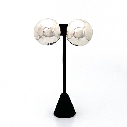 detail vintage silver studio made large round dome earrings Modernist jewelry design