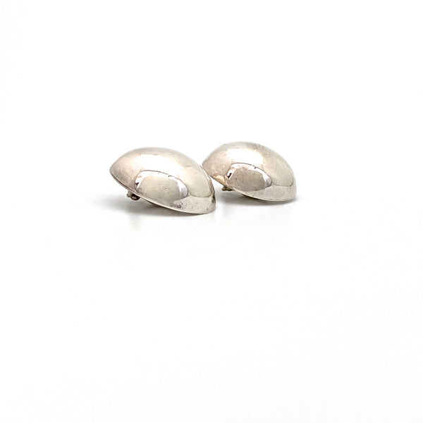 profile vintage Mexico silver large oval dome earrings clips Modernist jewelry design