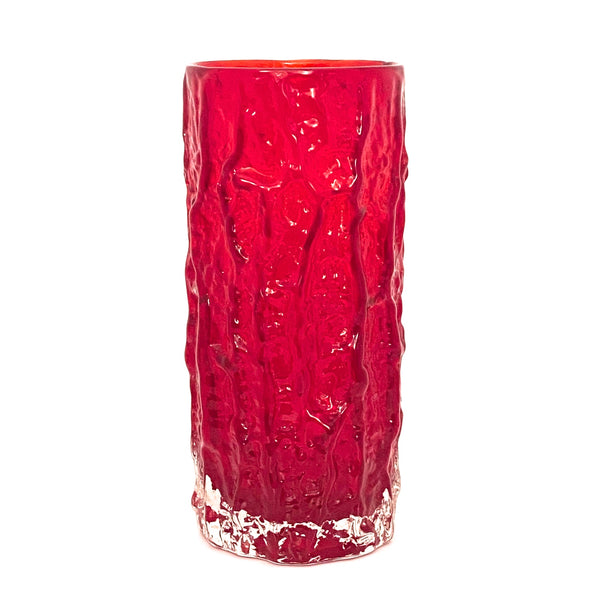 Whitefriars large 9" ruby red bark vase ~ Geoffrey Baxter