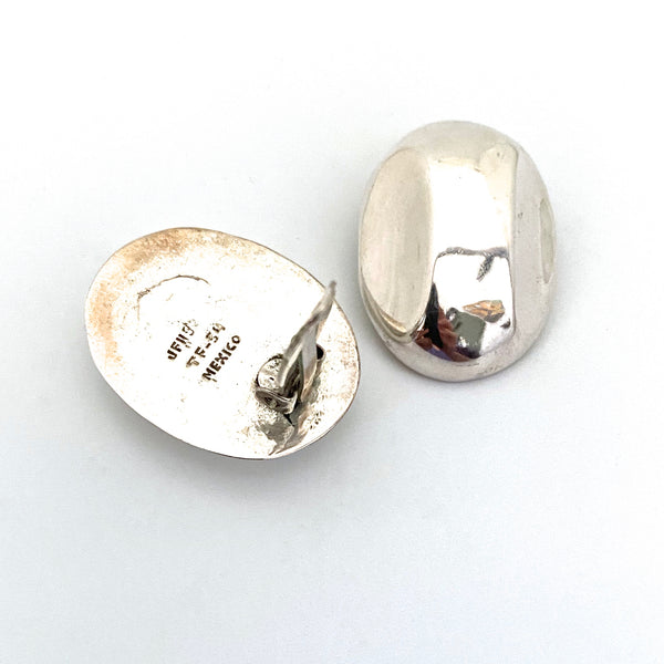 vintage silver shaped oval dome ear clips
