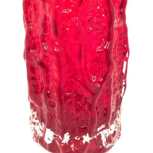 Whitefriars large 9" ruby red bark vase ~ Geoffrey Baxter