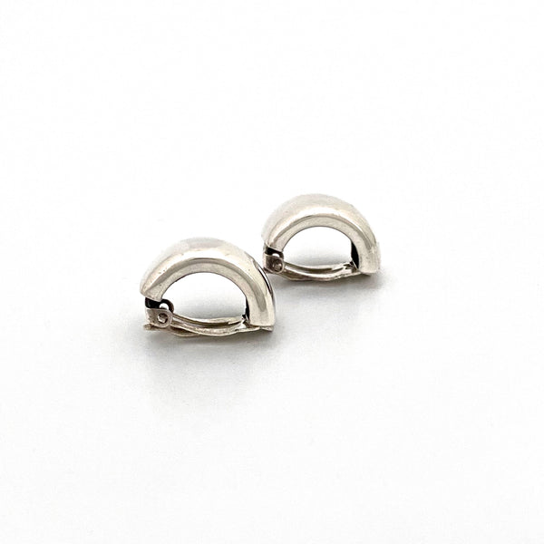 profile vintage silver signed wide half hoop earrings clips Modernist jewelry design