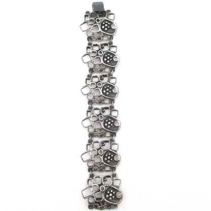 Guy Vidal brutalist openwork pewter panel link bracelet ~ shadowbox motif