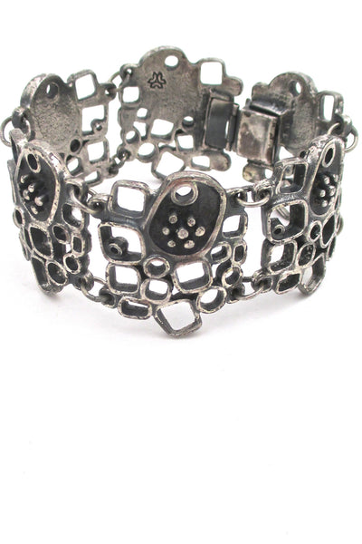 Guy Vidal Canada vintage brutalist pewter large windows & pods link bracelet