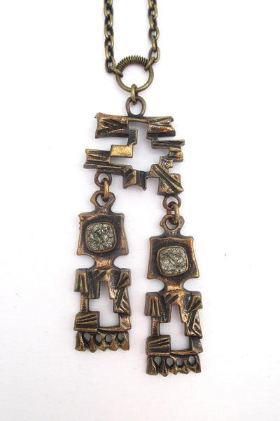 Pentti Sarpaneva bronze & pyrite kinetic pendant necklace