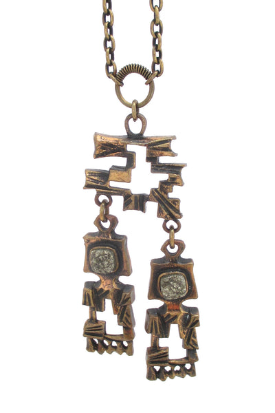 detail Pentti Sarpaneva Finland vintage bronze and pyrite stone large kinetic pendant necklace