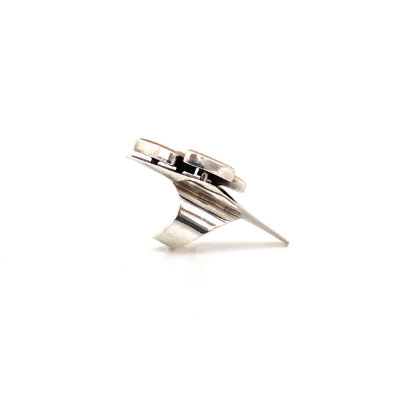 profile extra long vintage Navajo silver mother of pearl ring Annabelle Peterson Modernist jewelry design