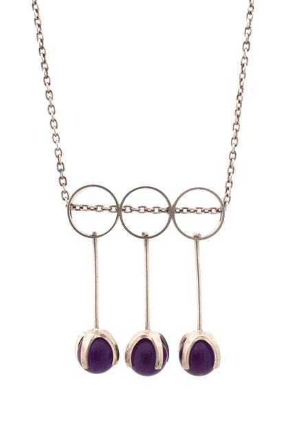 detail Elis Kauppi for Kupittaan Kulta Finland vintage silver amethyst Scandinavian Modern kinetic pendant necklace