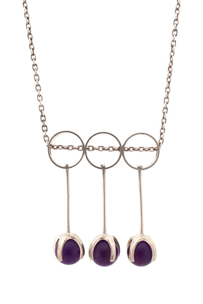 detail Elis Kauppi for Kupittaan Kulta Finland vintage silver amethyst Scandinavian Modern kinetic pendant necklace