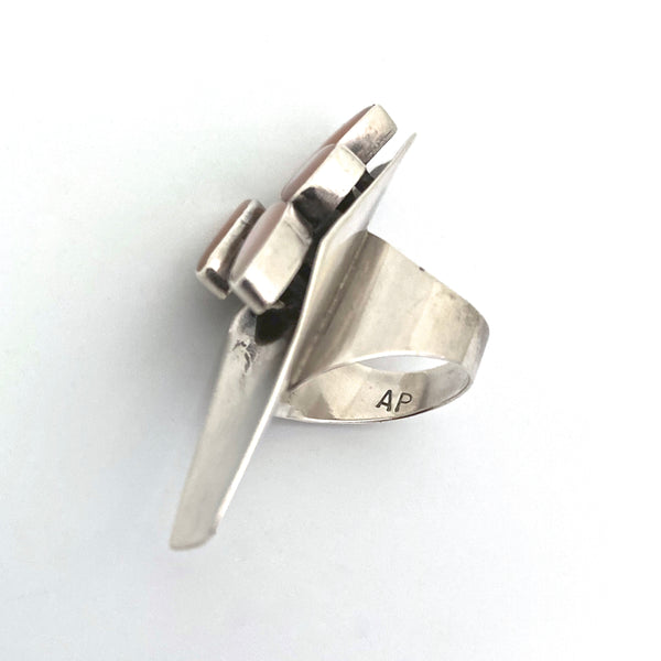 extra long silver & abalone Navajo ring ~ Annabelle Peterson