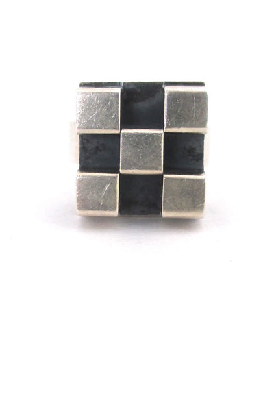 Elis Kauppi for Kupittaan Kulta Finland vintage Scandinavian Modernist sterling silver open cubes ring