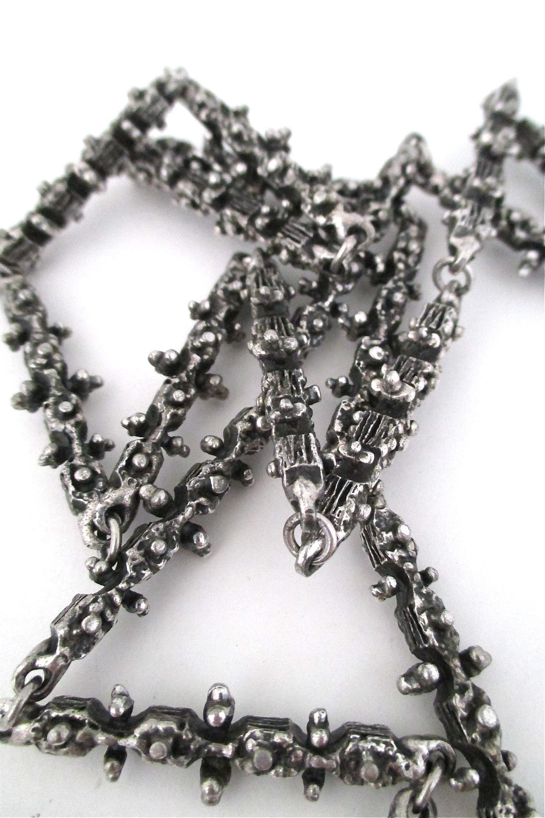 Guy Vidal Canada brutalist pewter long link 'knobbly' chain necklace