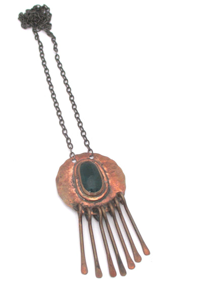 Rafael Canada copper fringe kinetic necklace ~ clear green stone