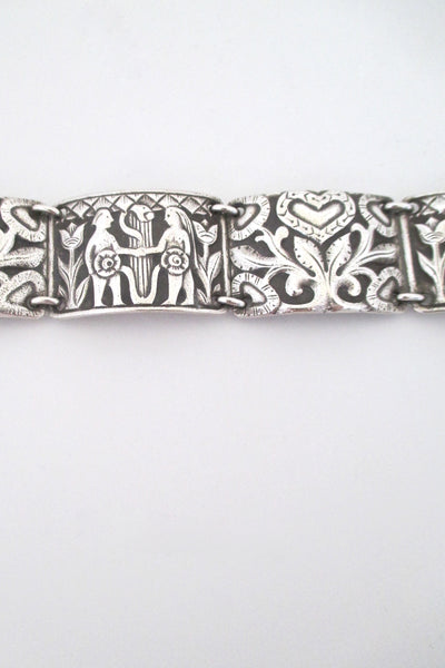 detail David Andersen Norway vintage silver Adam and Eve classic panel link bracelet