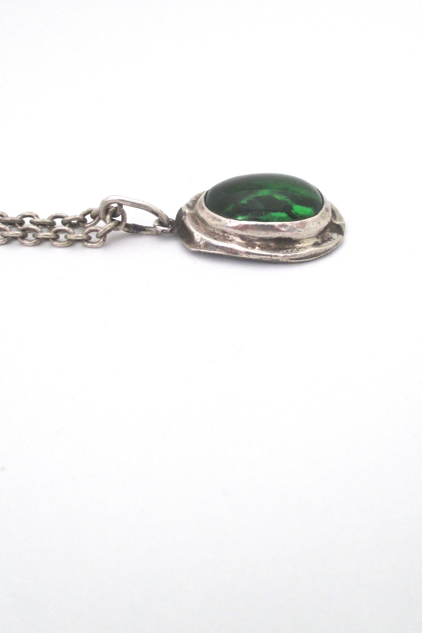 profile Rafael Alfandary Canada vintage sterling silver clear green glass stone pendant necklace