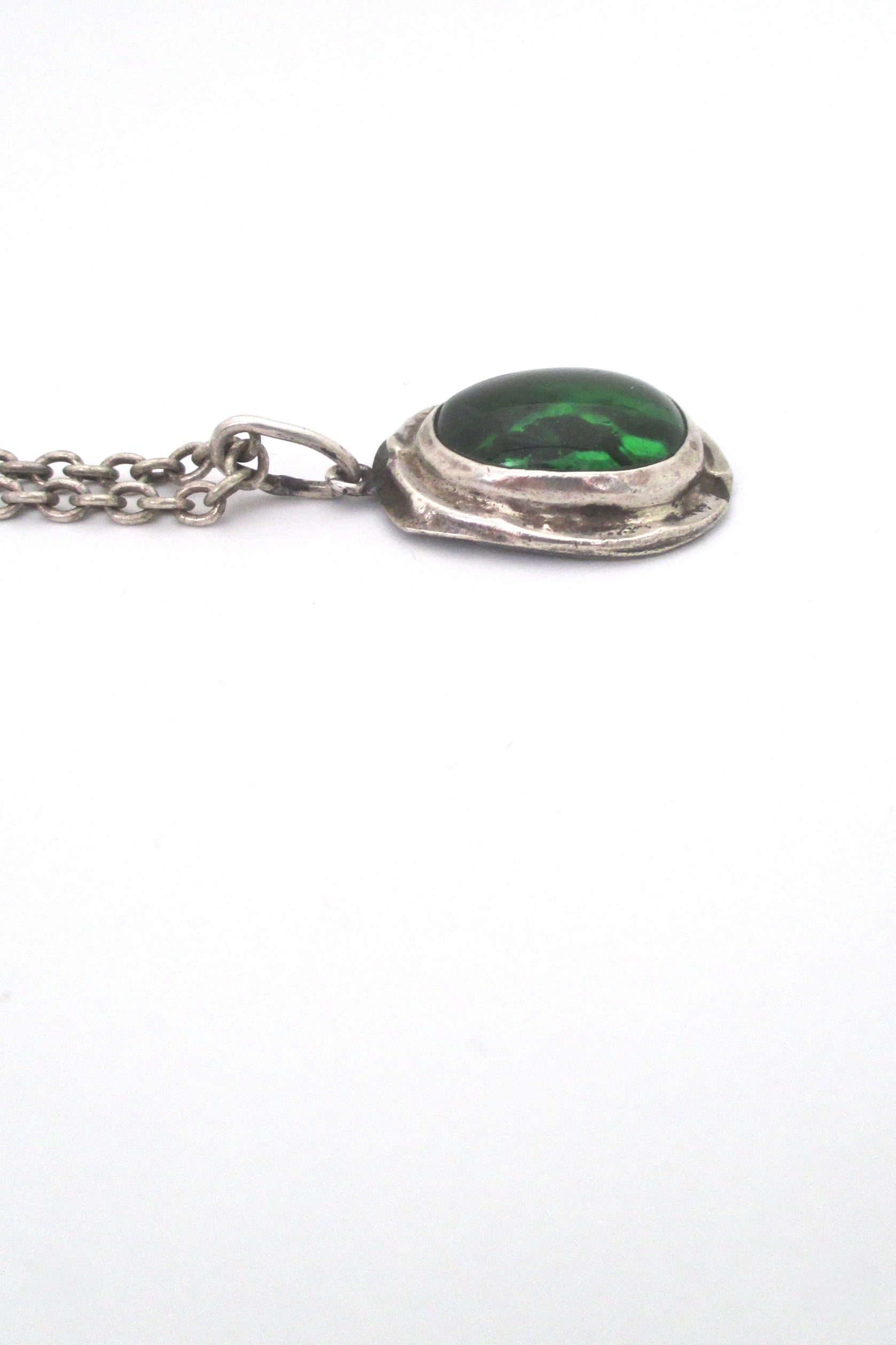 profile Rafael Alfandary Canada vintage sterling silver clear green glass stone pendant necklace