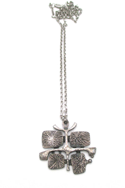 Guy Vidal Canada vintage brutalist pewter radiant plates pendant necklace at Samantha Howard Vintage