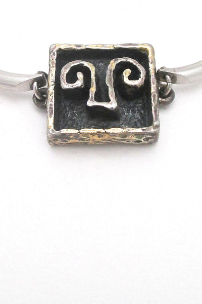 detail Guy Vidal Canada vintage brutalist pewter small shadow box link bracelet