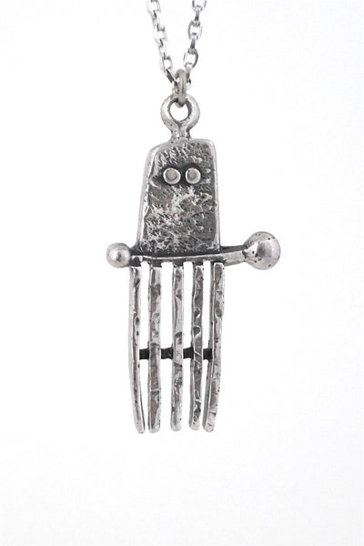 Guy Vidal Canada vintage pewter brutalist ghost pendant necklace