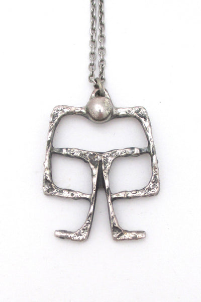 Guy Vidal Canada vintage brutalist pewter openwork on a swing pendant necklace