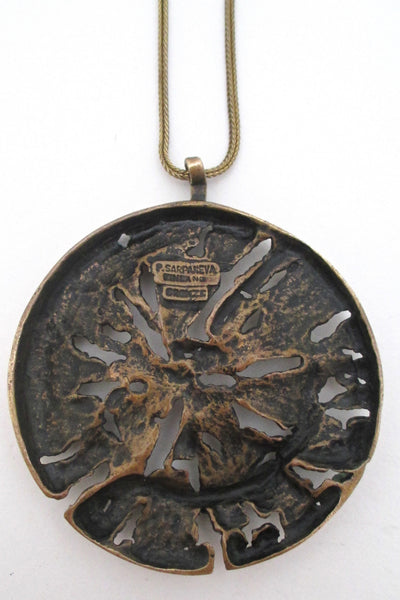 Pentti Sarpaneva large pierced bronze pendant necklace
