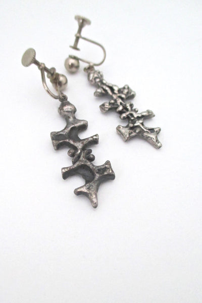 detail Guy Vidal Canada vintage brutalist pewter drop earrings # 2
