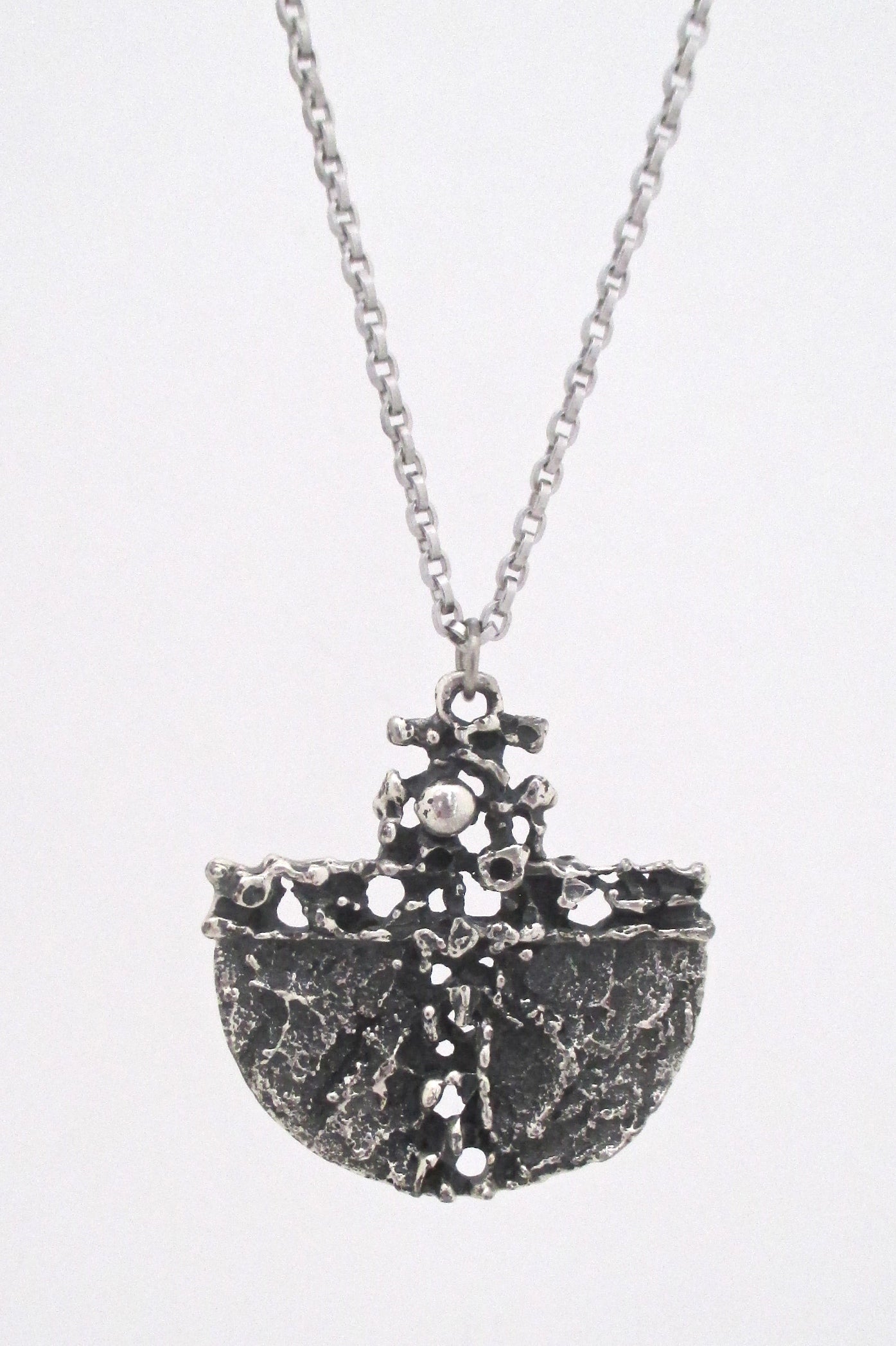 detail Guy Vidal Canada vintage brutalist pierced pewter pendant necklace
