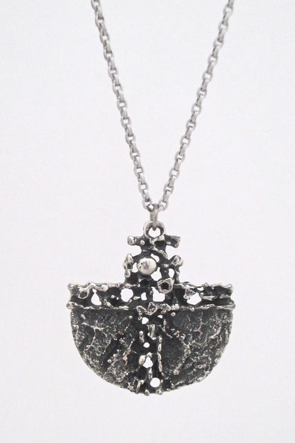 detail Guy Vidal Canada vintage brutalist pierced pewter pendant necklace