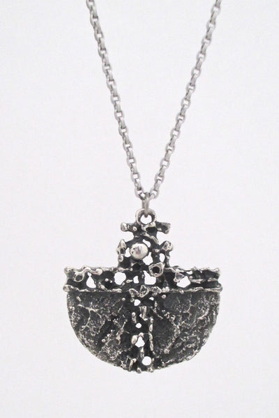 detail Guy Vidal Canada vintage brutalist pierced pewter pendant necklace